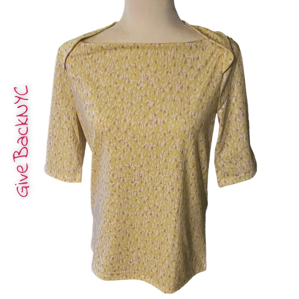 Ann Taylor Floral Stretch Envelope Neck Top Size L